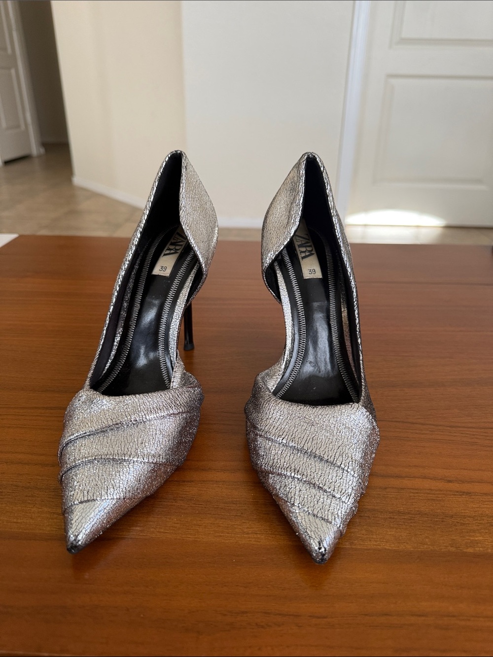 Zara Silver Pointed Toe High Heel Pumps